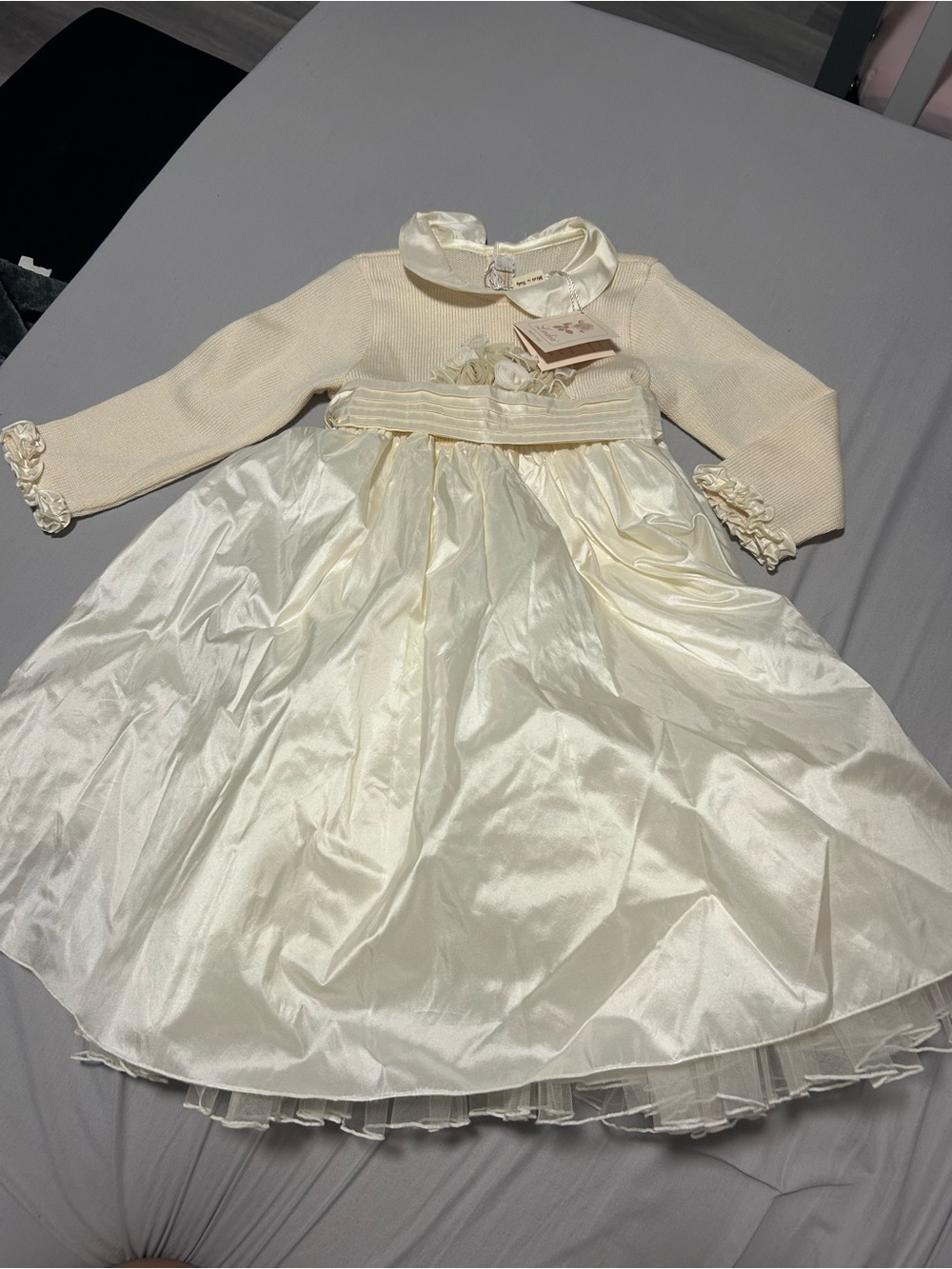 Classic Ivory Floral Satin Dress - Kids dress